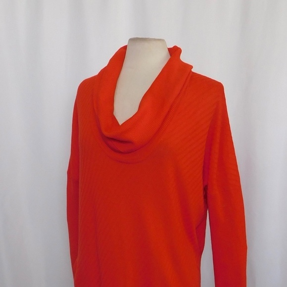 ST. JOHN Red Orange Cowl Neck Wool Asymmetrical Pullover Sweater Knitwear Medium - Picture 5 of 11